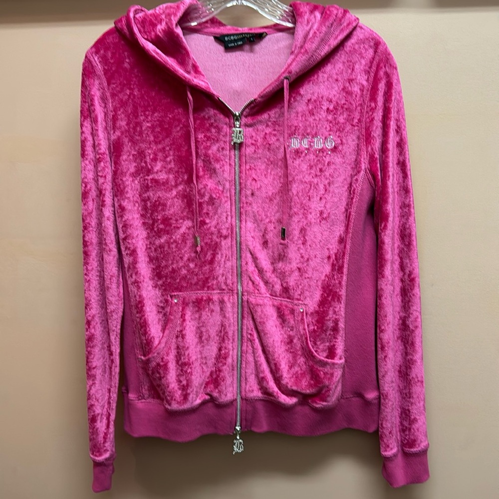 BCBG Maxazaria Pink Velour Zip-up Hoodie